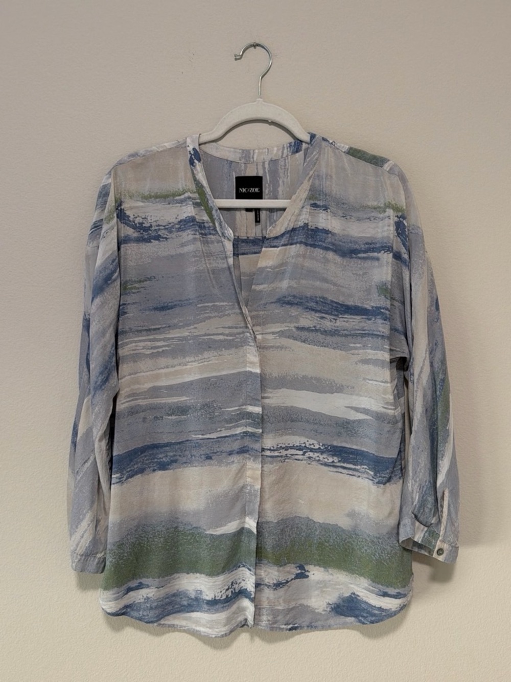 No Boundaries Blue, Cream & Green Watercolor Stripe Blouse